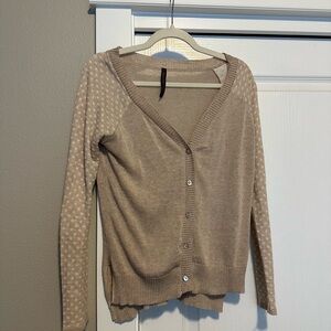Absolutely Tan Women's Cardigan with Polka Dot Sleeves